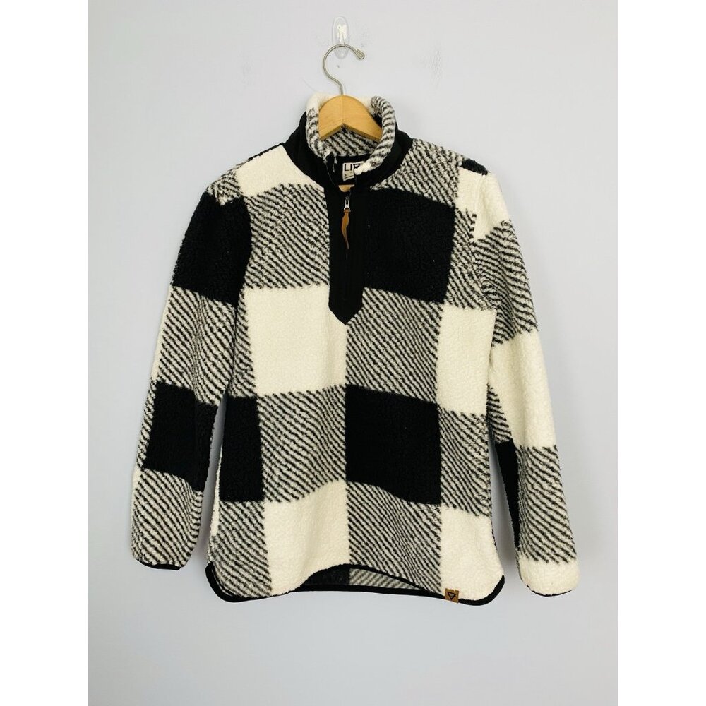 LIV Outdoor Fleece Pullover Fleece Jacket Womens Size Small Black & White Plaid